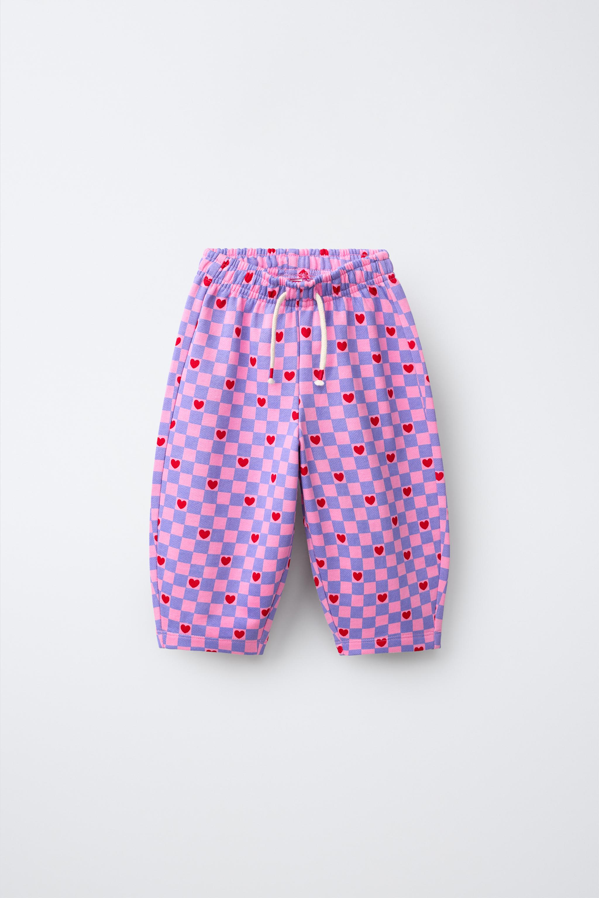 PLAID AND HEART PRINT BARREL PANTS